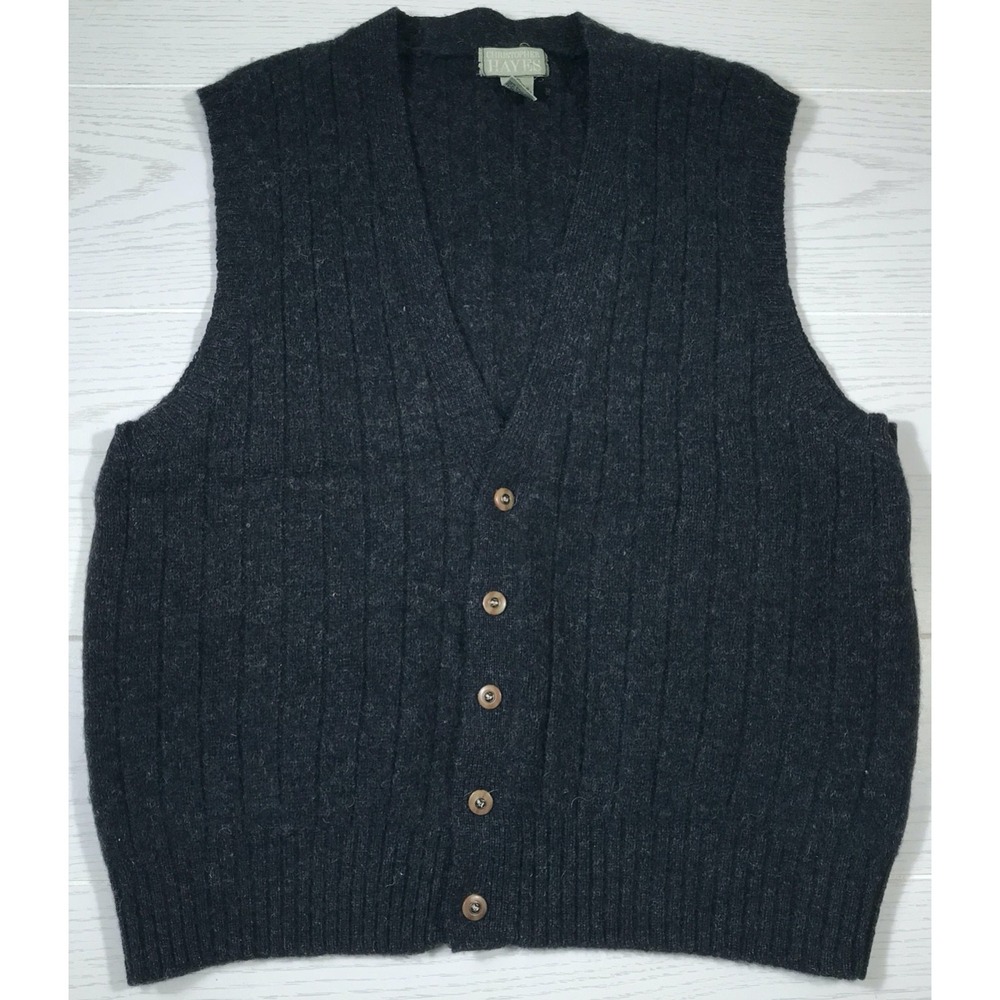 Vintage Shetland Wool Sweater Vest Men M Christopher Hayes Gray Button Up 90s